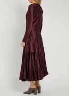 Tory Burch Asymmetric Satin Midi Dress Dark Red