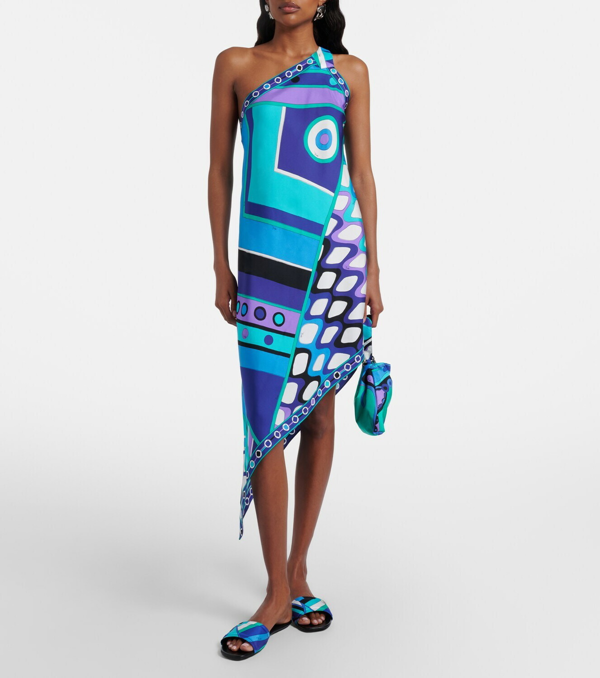 Pucci Vivara asymmetric silk twill midi dress