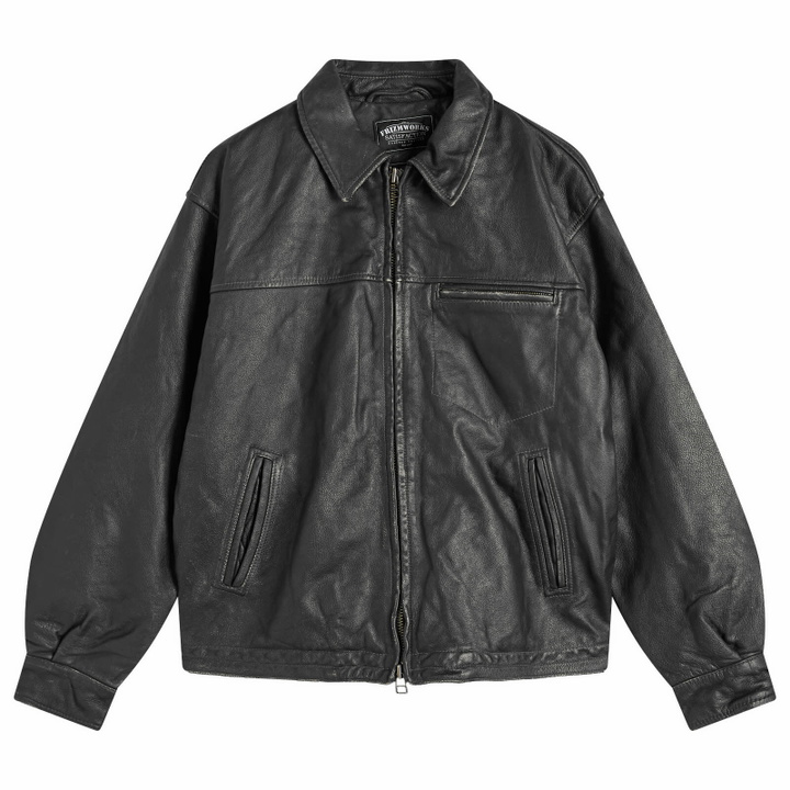 Photo: FrizmWORKS Men's Destroyed Cowhide Leather Jacket in Washed Black