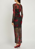 Good American Floral-print Ruched Mesh Maxi Dress Dark Red