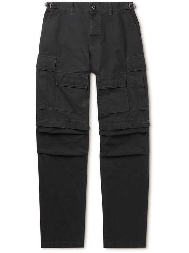 Photo: Balenciaga - Straight-Leg Convertible Cotton-Ripstop Cargo Trousers - Black