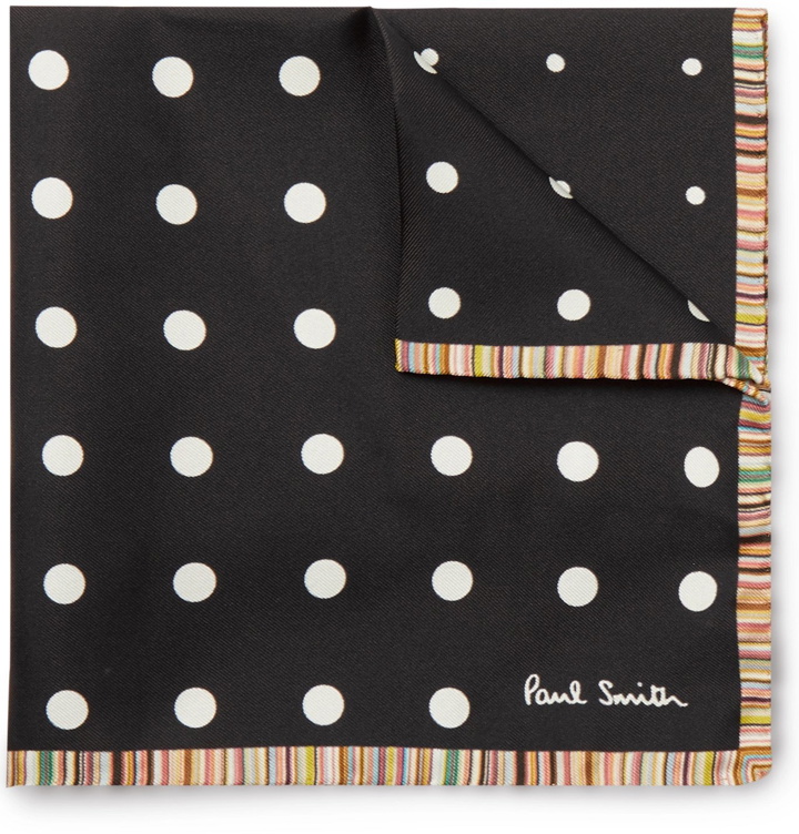 Photo: Paul Smith - Contrast-Tipped Polka-Dot Silk-Twill Pocket Square - Black
