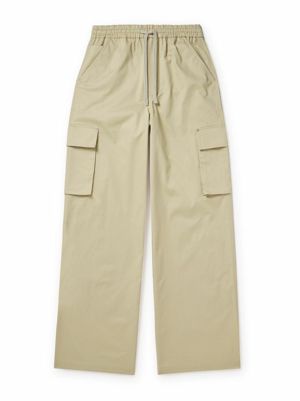 Photo: FRAME - Wide-Leg Cotton-Blend Twill Drawstring Cargo Trousers - Neutrals