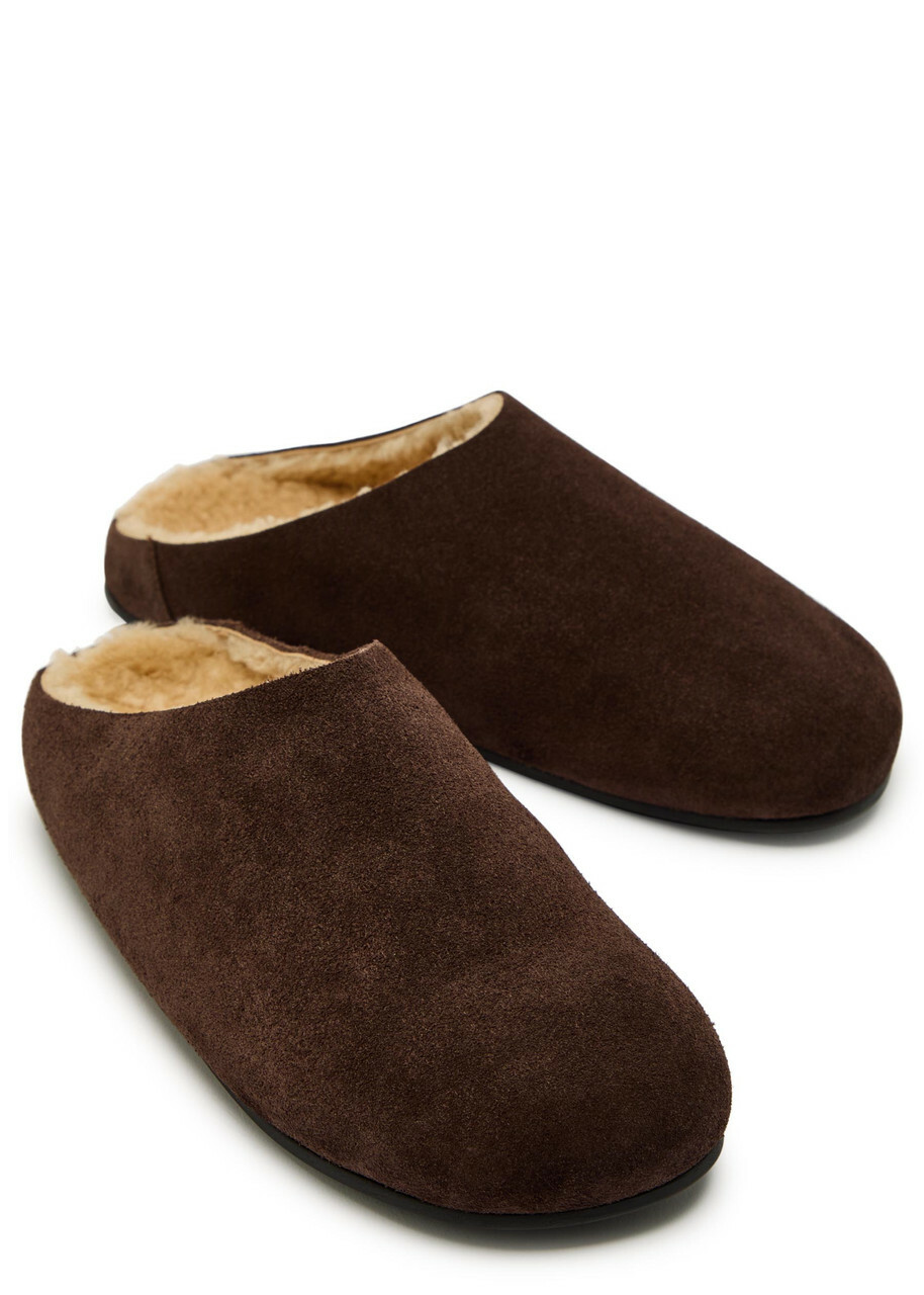 The Row Hudson Suede Sliders Brown