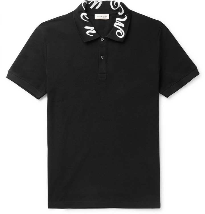 Photo: Alexander McQueen - Slim-Fit Logo-Embroidered Cotton-Piqué Polo Shirt - Black