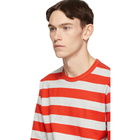 Junya Watanabe Grey and Red Horizontal Stripe T-Shirt