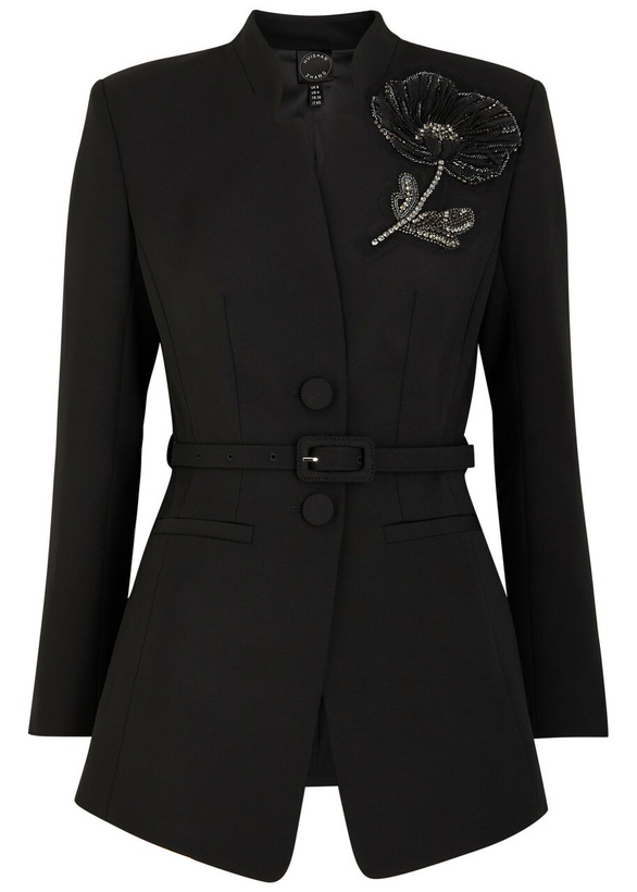 Photo: Huishan Zhang Keiran Crystal-embellished Wool Blazer Jacket Black