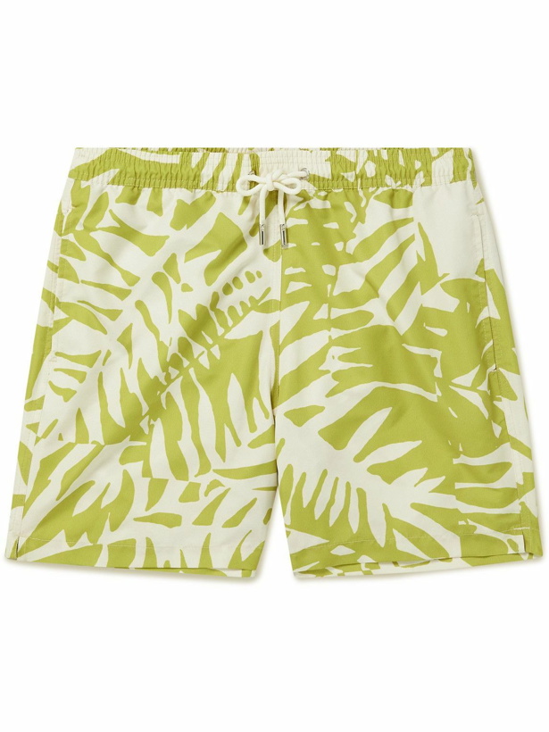 Photo: Mr P. - Straight-Leg Mid-Length Irregular Botanical Printed Recycled Swim Shorts - Green