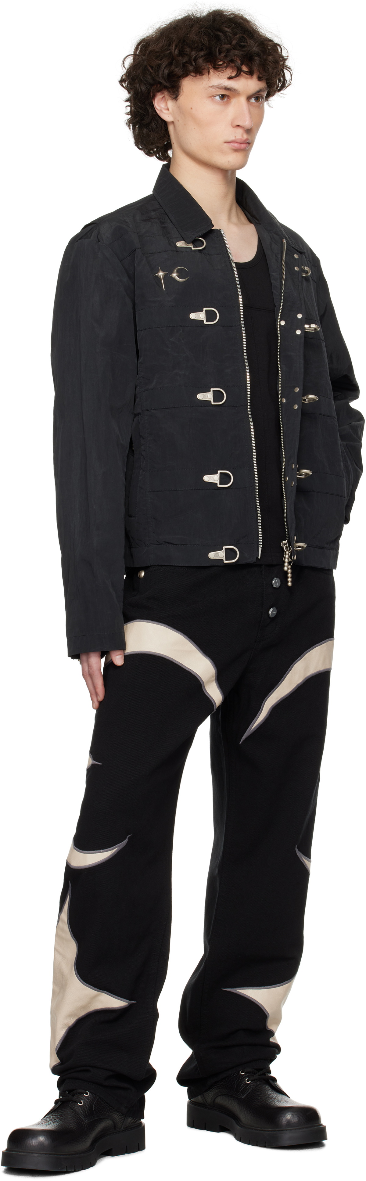 Thug Club Black & White TC Leather Denim Jeans