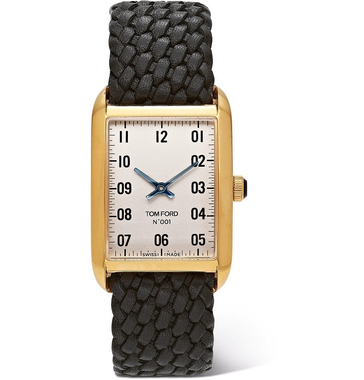 Photo: Tom Ford Timepieces - 001 18-Karat Gold and Woven Leather Watch - White