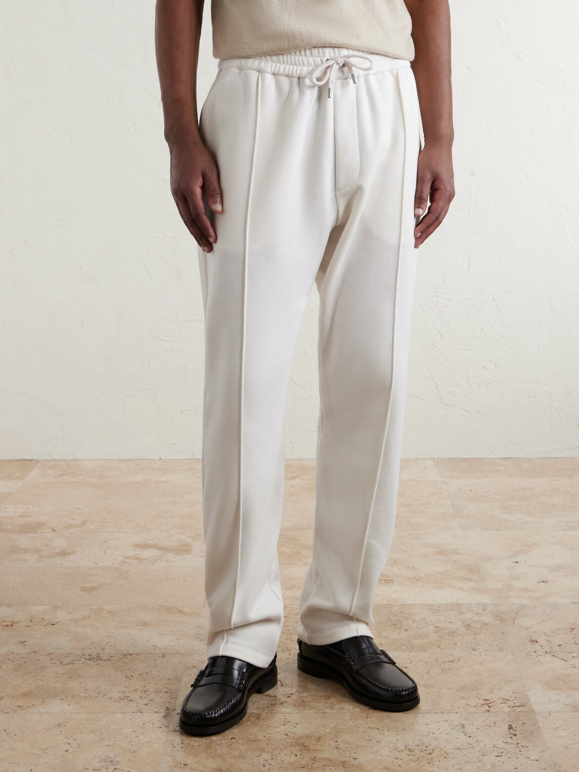 Ralph Lauren Purple label - Wimbledon Straight-Leg Embroidered Cotton and Cashmere-Blend Sweatpants - Neutrals