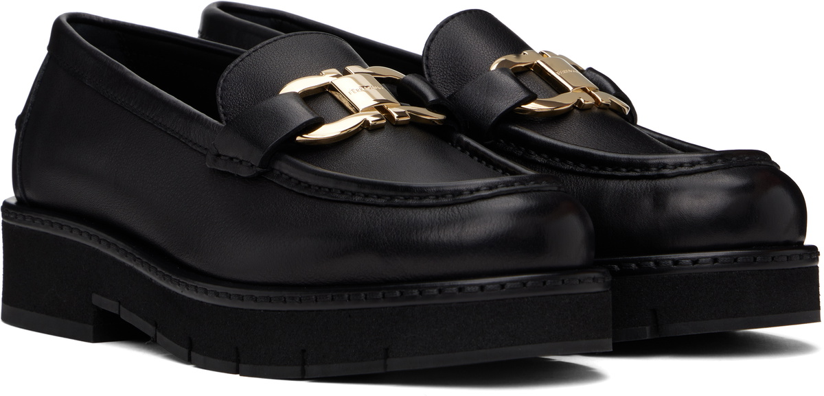 Ferragamo Black Gancini Ornament Loafers