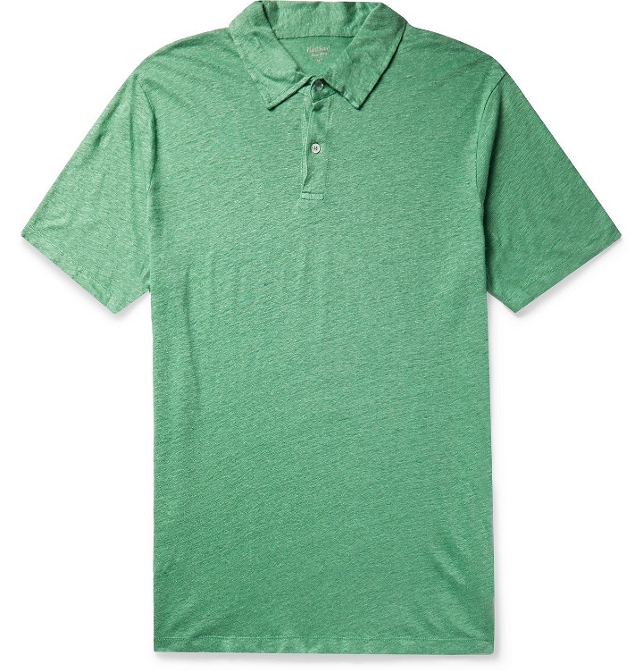 Photo: Hartford - Slub Linen Polo Shirt - Green