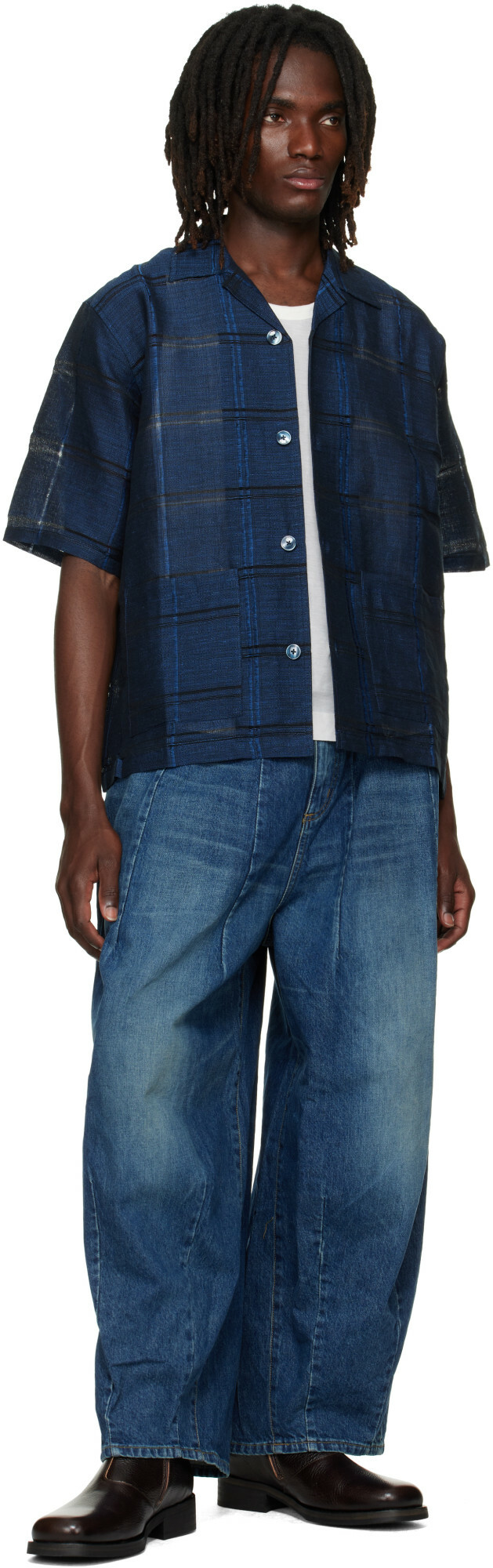 NEEDLES Blue Plaid Jacquard Cabana Shirt