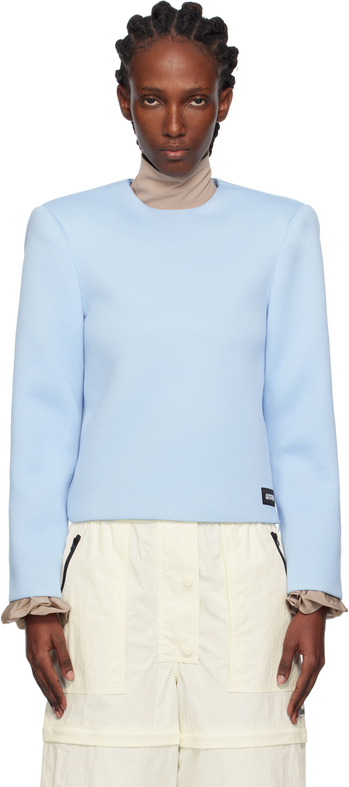 Pushbutton Blue Curvy Shoulder Top