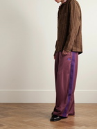 Needles - H.D. Wide-Leg Striped Jersey-Trimmed Tech-Jersey Track Pants - Burgundy