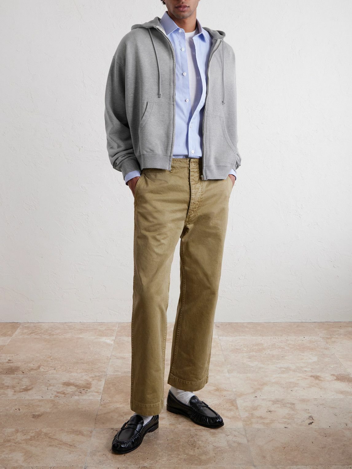 Auralee - Product Dyed Pima Cotton Zip-Up Hoodie - Gray