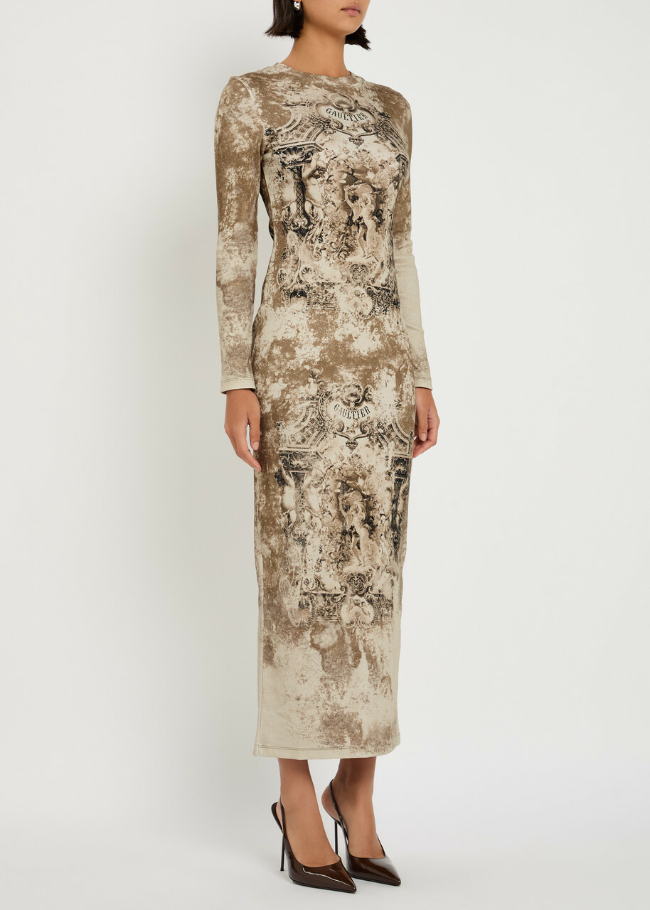 Jean Paul Gaultier Printed Ribbed Stretch-cotton Midi Dress Multicoloured