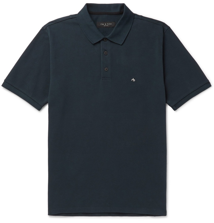 Photo: RAG & BONE - Logo-Embroidered Cotton-Blend Piqué Polo Shirt - Blue