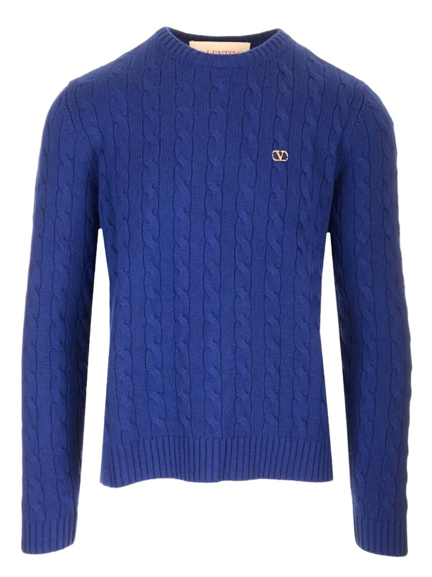 Photo: Valentino Garavani Cable Knit V Logo Detail Sweater