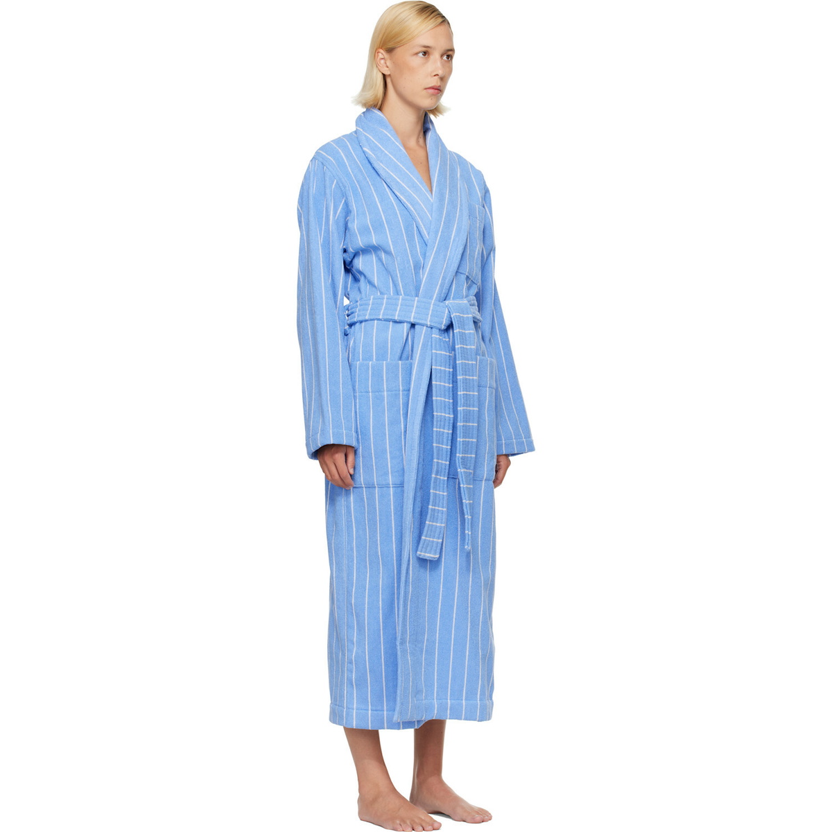 Tekla Blue & White Terry Classic Bathrobe