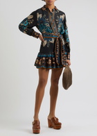 Farm Rio Blossom Tapestry Floral-print Satin Mini Dress Black