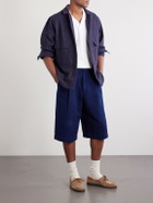 Blue Blue Japan - Wide-Leg Pleated Sashiko Cotton Shorts - Blue