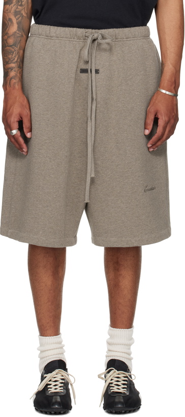 Photo: Fear of God ESSENTIALS Brown Basketball Fleece Shorts
