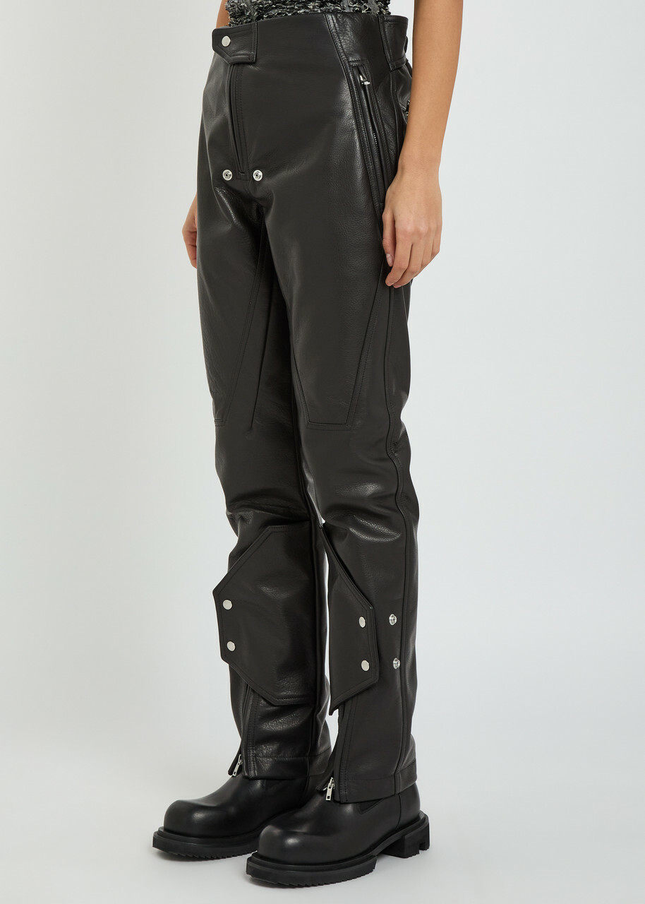 Rick Owens Motopants Panelled Leather Trousers Black