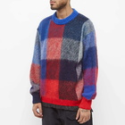 Sacai Men's Plaid Crew Knit in Navy