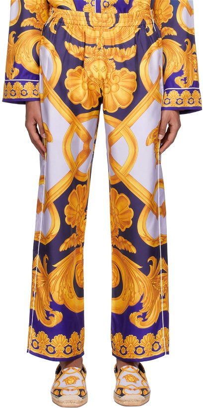 Photo: Versace Underwear Blue & Yellow Barocco 660 Pyjama Pants