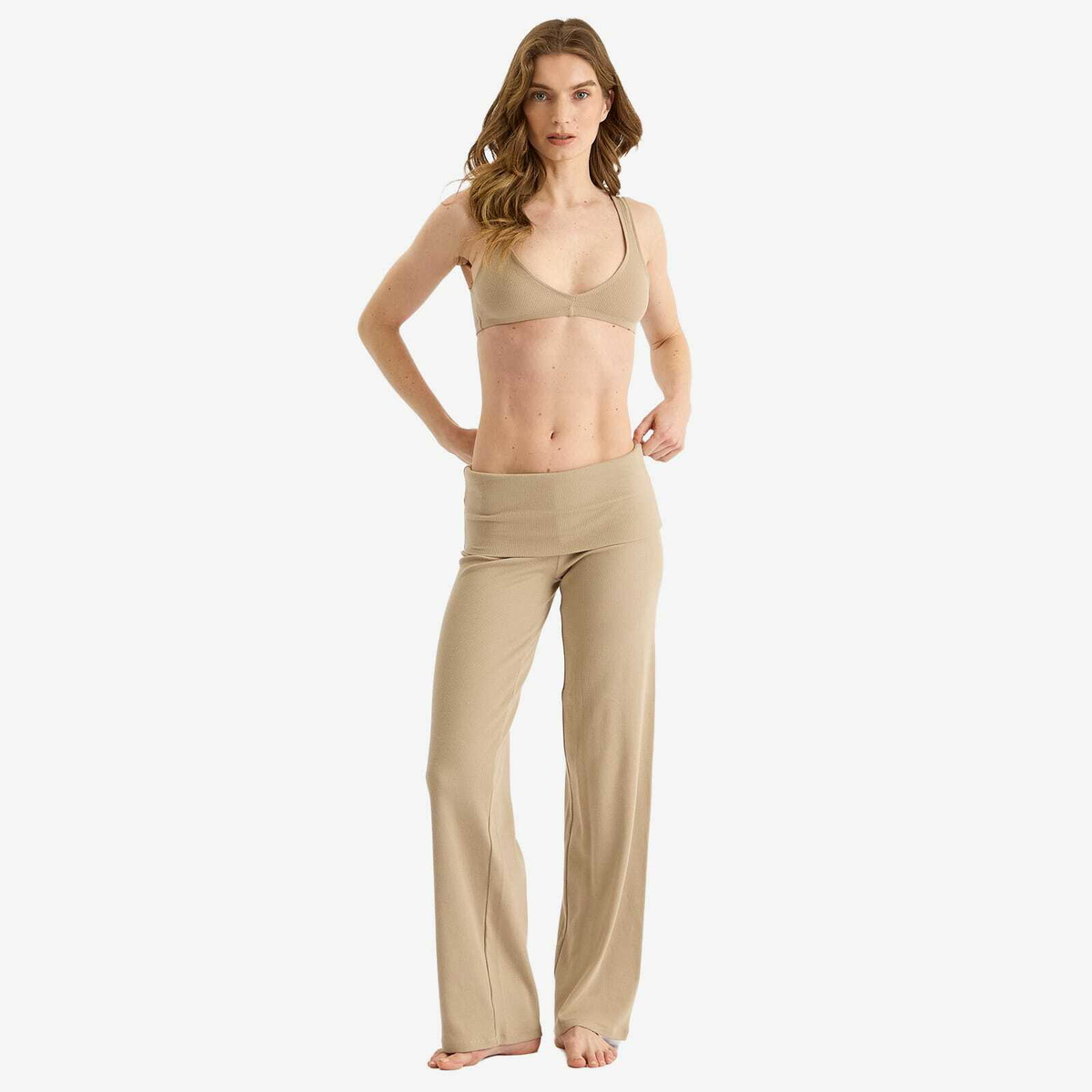 SKIMS Women's Cotton Rib Foldover Legging in Latte
