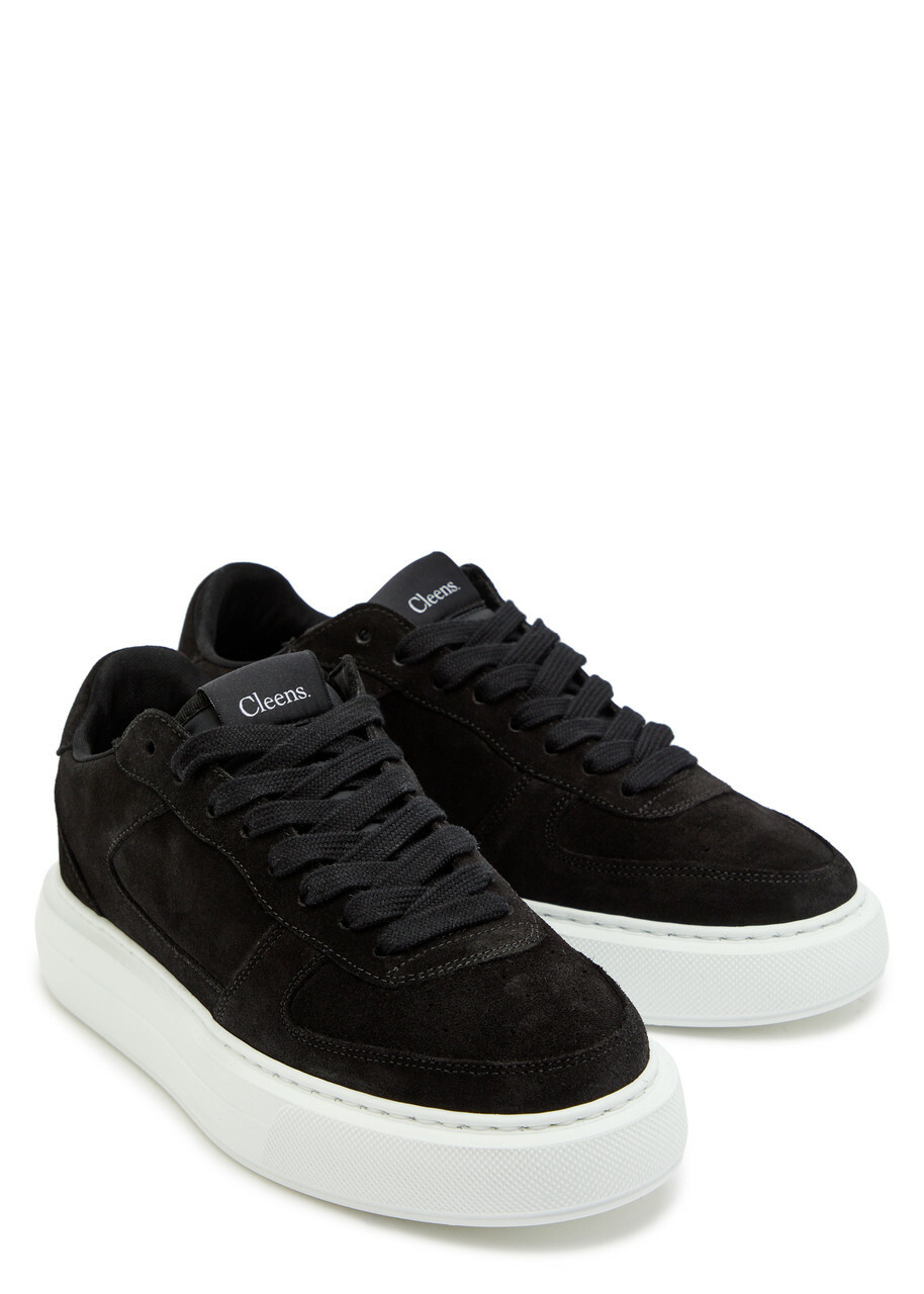 Cleens Court Panelled Suede Sneakers Black And White