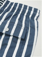 Atalaye - Suertea Short-Length Striped Swim Shorts - Blue