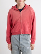 KAPITAL - Distressed Cotton-Jersey Zip-Up Hoodie - Red