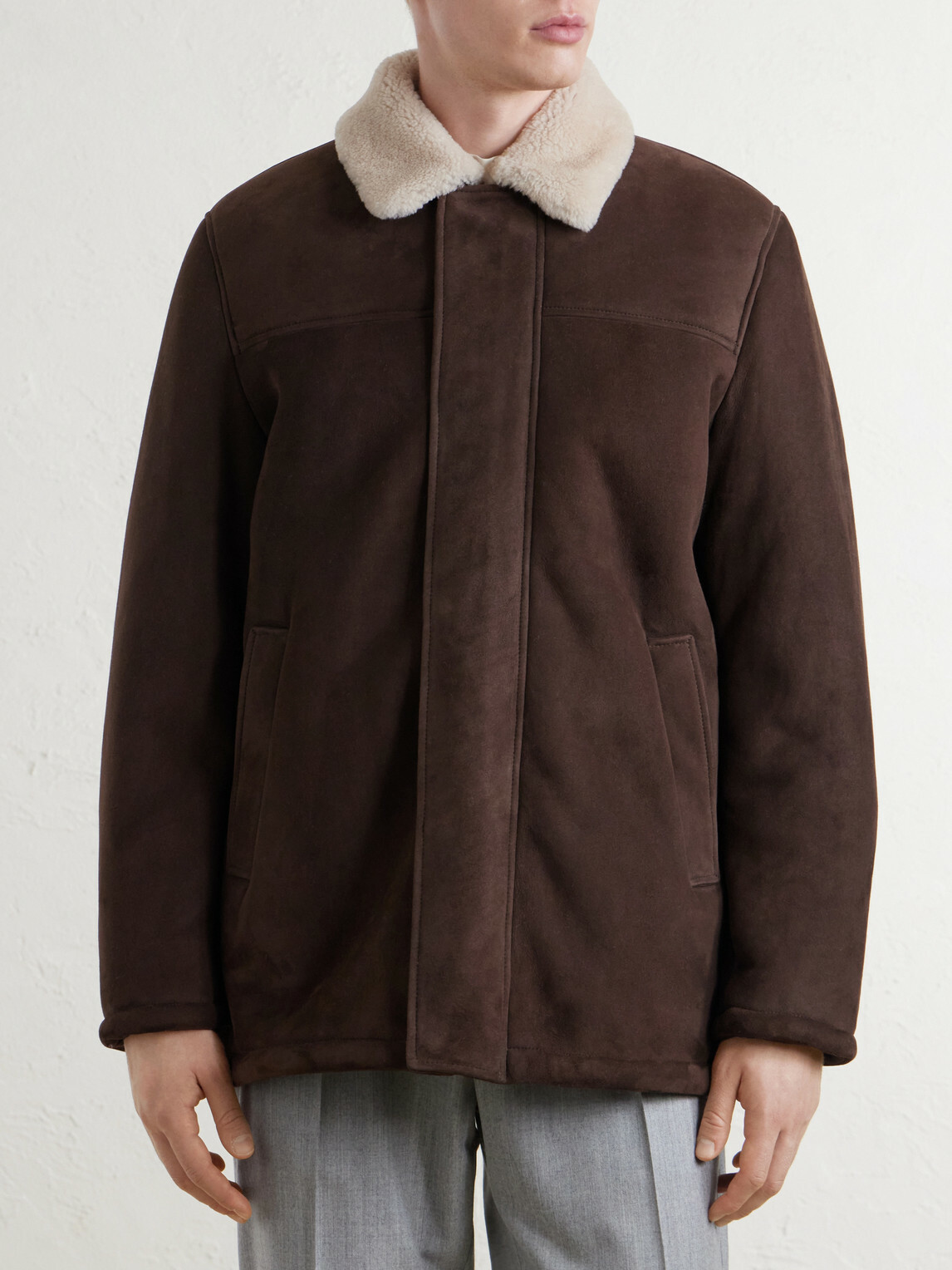 Canali - Shearling-Trimmed Suede Jacket - Brown