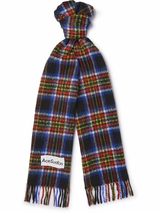 Photo: Acne Studios - Logo-Appliquéd Fringed Checked Wool-Blend Scarf