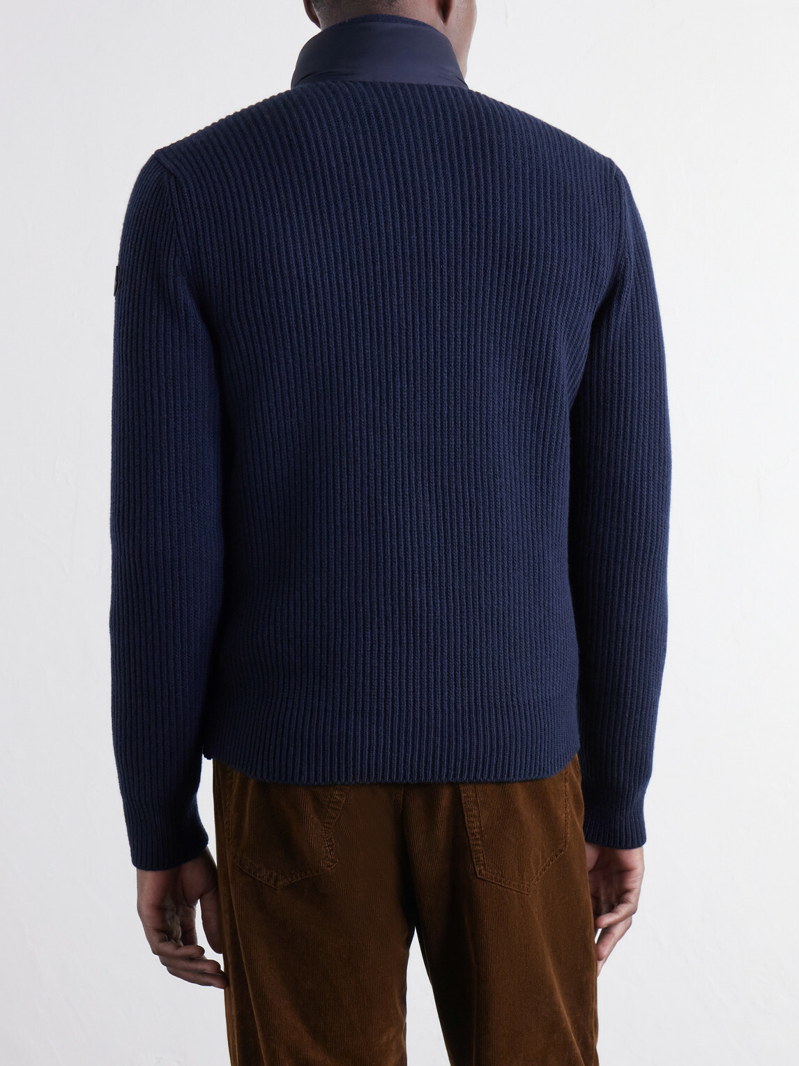 Moncler - Ribbed Wool and Quilted Shell Down Jacket - Blue
