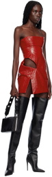 Feben Red Slit Faux-Leather Minidress