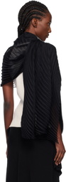 ISSEY MIYAKE Black Silk Wool Pleats Stole Scarf