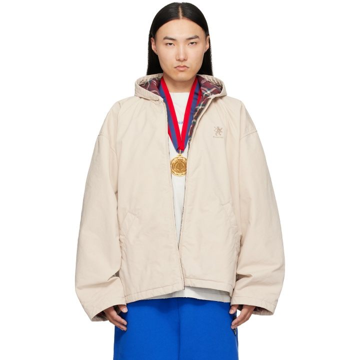 Photo: Balenciaga Beige Hooded Zip Up Jacket