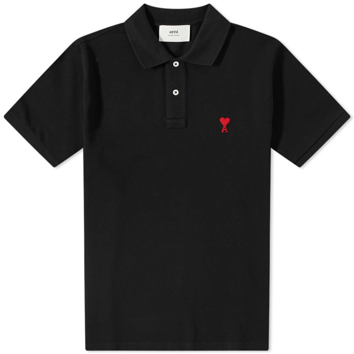 Photo: AMI Men's A Heart Logo Polo Shirt in Black