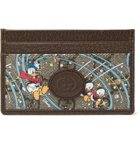 GUCCI - Disney Leather-Trimmed Printed Monogrammed Coated-Canvas Cardholder - Brown