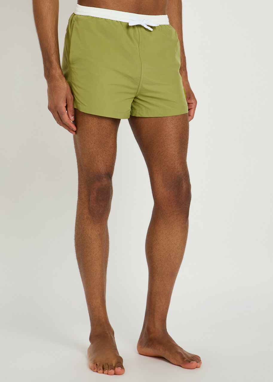 Ami Paris Logo-appliquéd Woven Swim Shorts Light Green