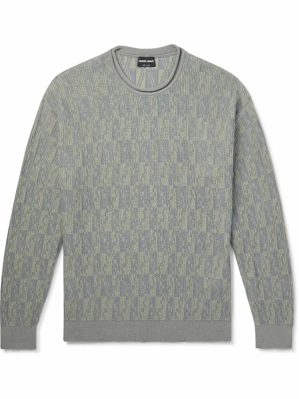 Photo: Giorgio Armani - Slim-Fit Jacquard-Knit Cotton and Cashmere-Blend Sweater - Gray