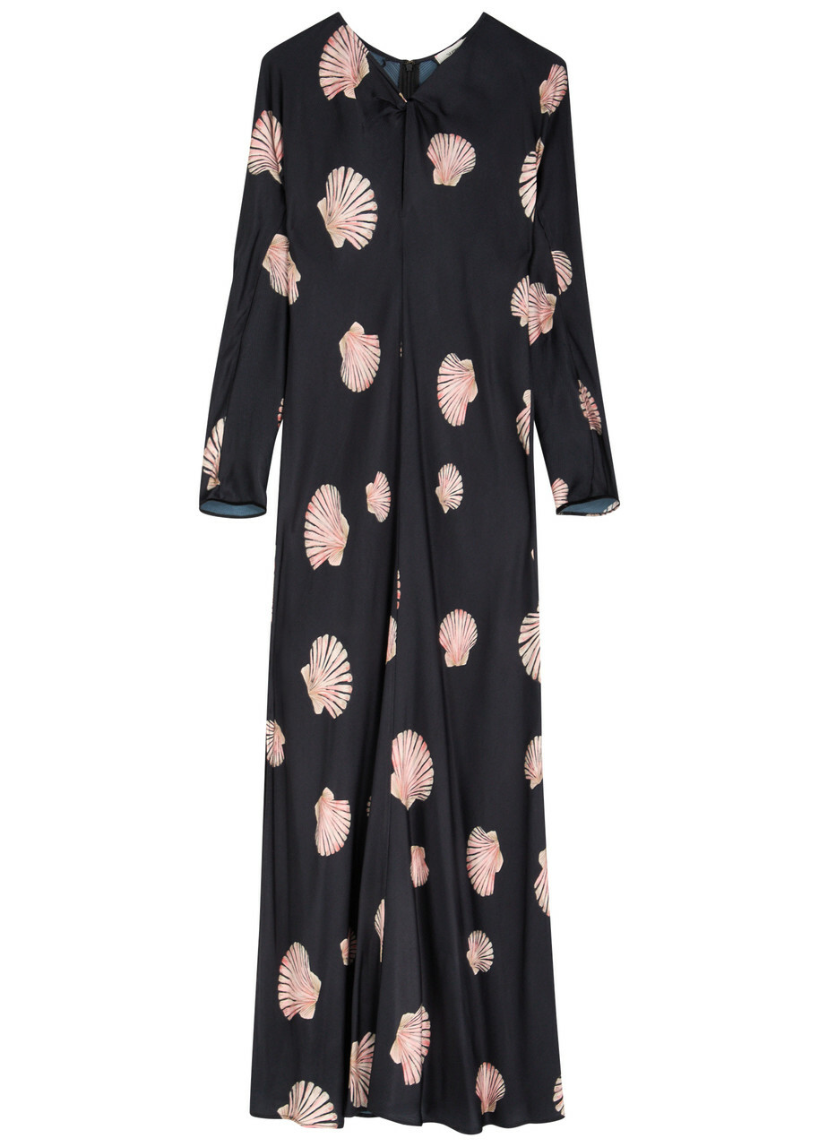 Forte_forte Shell-print Satin Maxi Dress Black