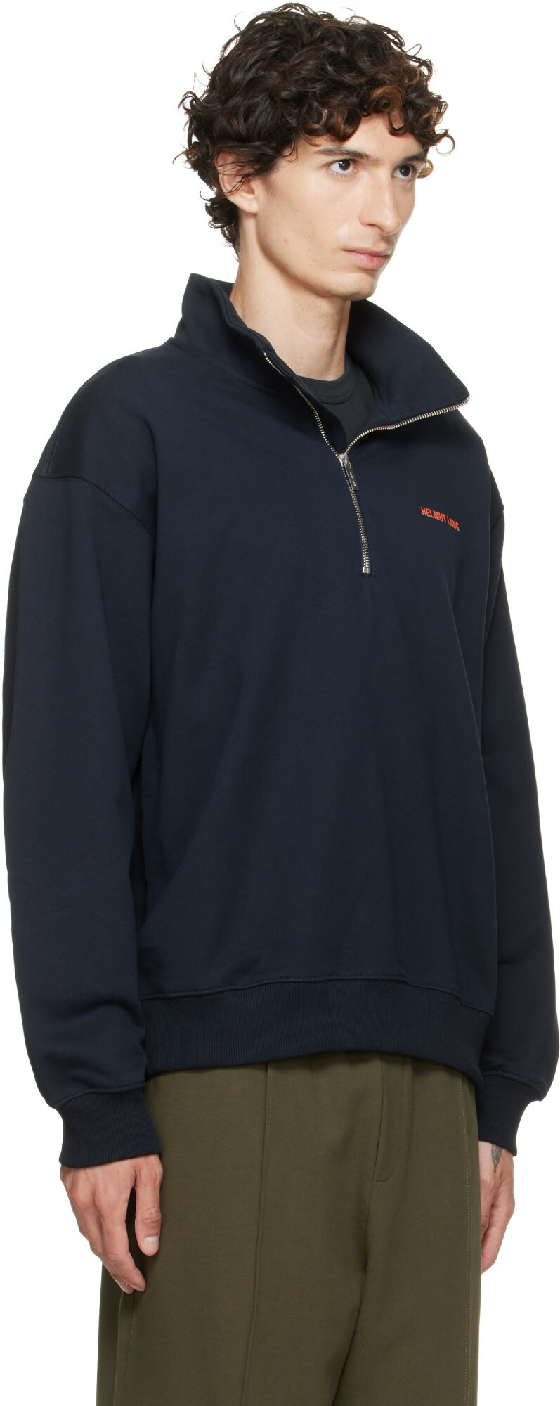 Helmut Lang Navy Logo Quarter Zip Sweatshirt