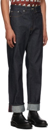 Dries Van Noten Indigo Raw Denim Contrast Stitch Jeans