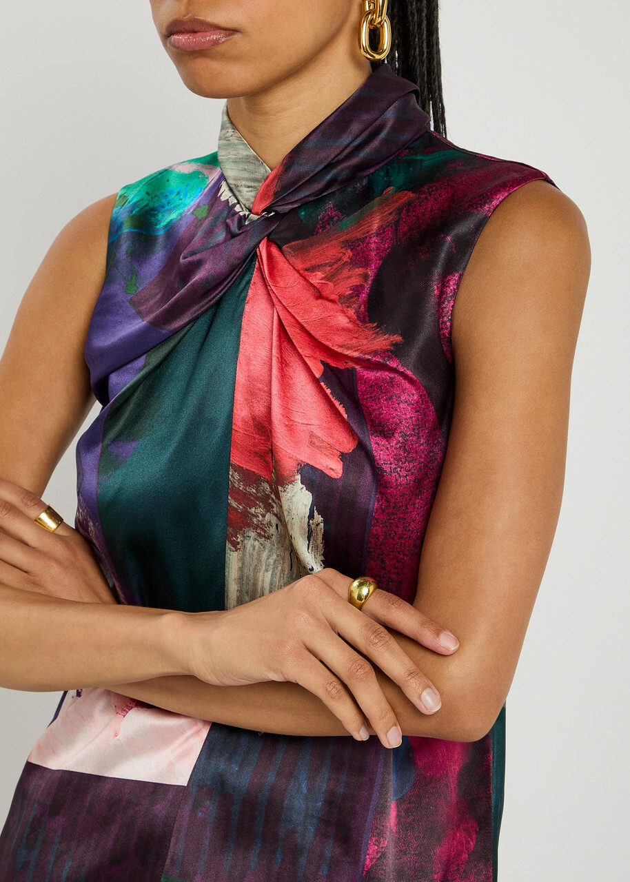 Roksanda Ava Printed Silk-satin top Multi Print