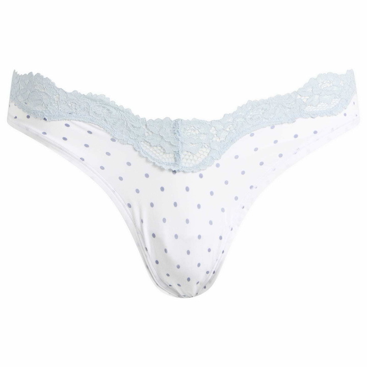 Photo: SKIMS Women's Fits Everybody Lace Dipped Thong in Slate Dot Print